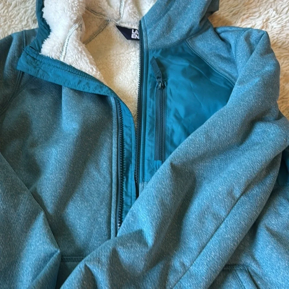 NWT Lands' End Hooded Fleece Sherpa Jacket  Youth XL (14-16) Blue Full Zip